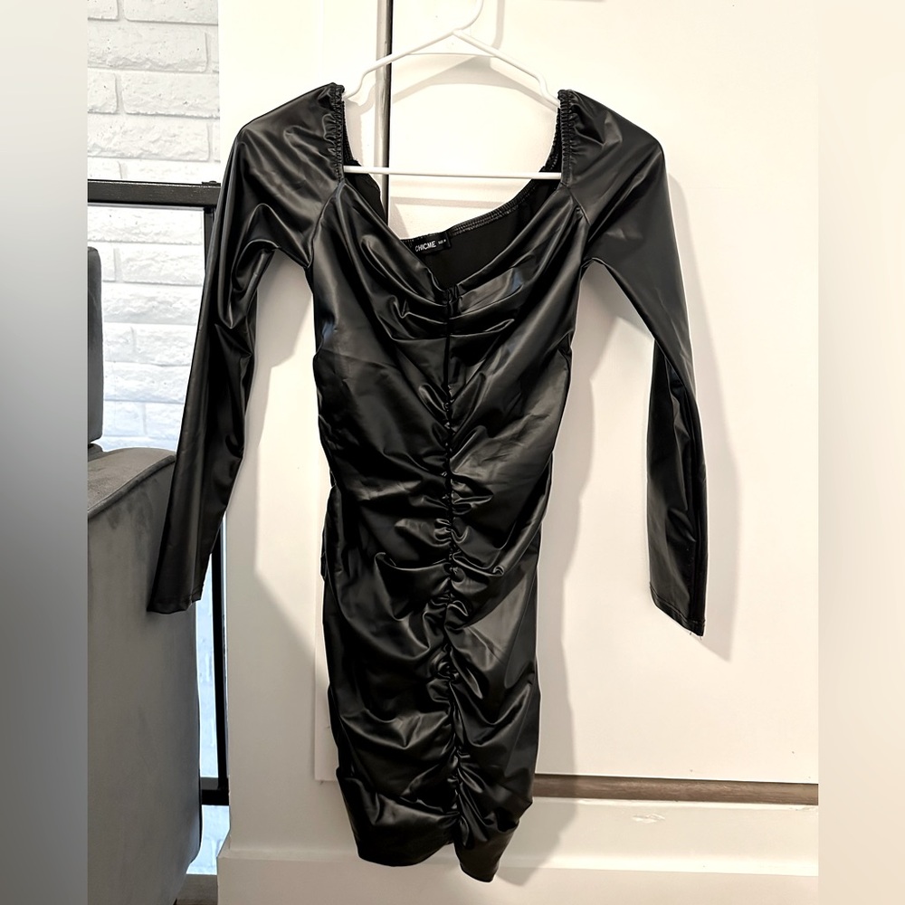Black Longsleeve faux leather mini dress